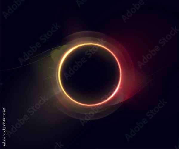 Obraz Circle of bright yellow-red glow with golden flashes and smooth wavy transitions on a dark background. Suitable for interfaces, science fiction visualization effects. Vector