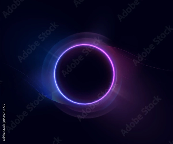 Obraz Circle of blue-violet glow with smooth wavy transitions on dark background. Suitable for interfaces, sci-fi visualization effects, portals, swirls, frames. Vector