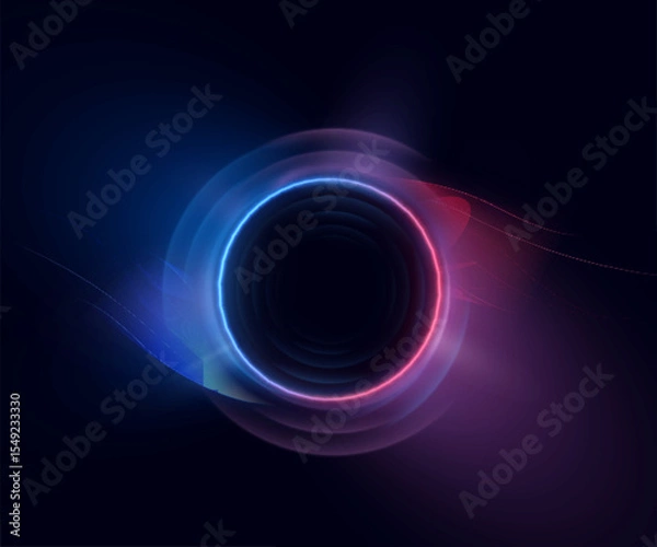 Obraz Circle of blue-violet glow with smooth wavy transitions on dark background. Suitable for interfaces, sci-fi visualization effects, portals, swirls, frames. Vector