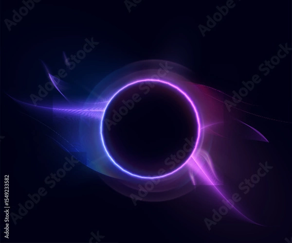 Obraz Circle of blue-violet glow with smooth wavy transitions on dark background. Suitable for interfaces, sci-fi visualization effects, portals, swirls, frames. Vector