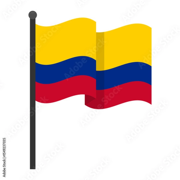 Obraz Waving Colombian flag on flagpole. Vector illustration of the flag of Colombia mounted on a vertical flagpole with a rounded finial