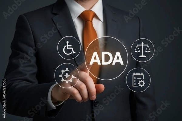 Fototapeta Businessperson interacting with ADA-related information displayed on a transparent interface.