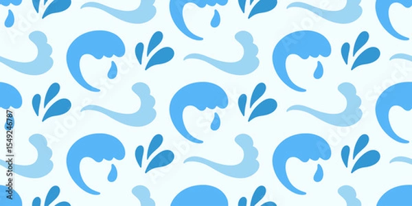 Fototapeta Blue Ocean Waves Seamless Pattern Sea Ornament