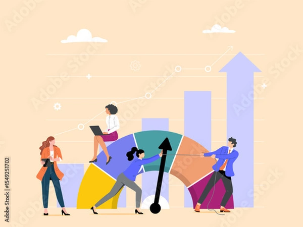 Obraz Team collaboration for measuring success, evaluation, analysis or comparison concepts.