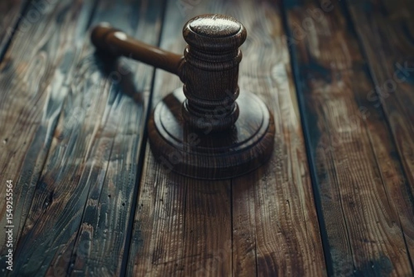 Fototapeta Gavel on Wooden Table to Convey a Sense of Justice and Law in a Professional Image