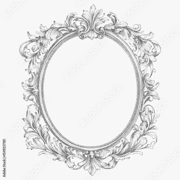 Fototapeta Victorian ornate border with swirls and curls, hand sketched. Crosshatched strokes, halftone texture, antique paper aesthetic, decorative frame.