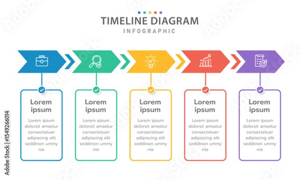 Fototapeta Infographic template for business. 5 Steps Modern Timeline diagram with arrow and topic, presentation vector infographic timeline.