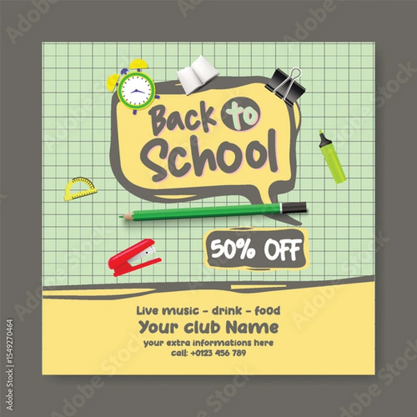 Obraz Editable educational social media post, banner, ads template for back to school, school admission, online learning, Child care, preschool web banner, and educational supplies vector illustration
