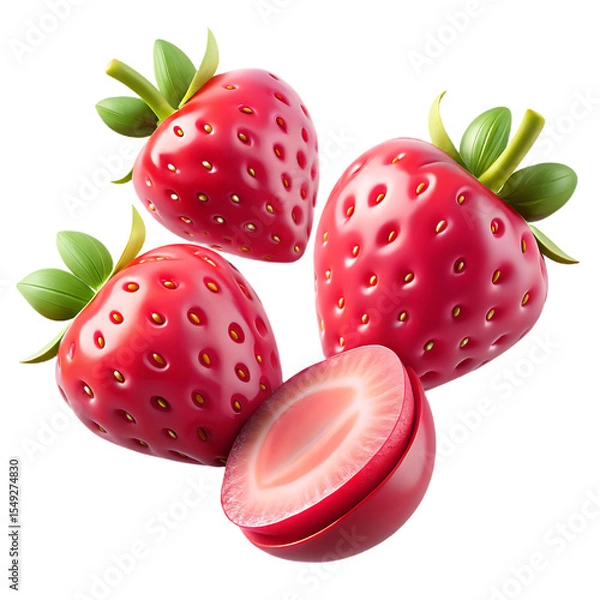 Fototapeta Luscious Strawberries A Trio of Whole Fruits with a Sliced Delight