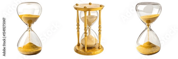 Obraz Set For Three hourglasses with golden sand isolated on transparent background