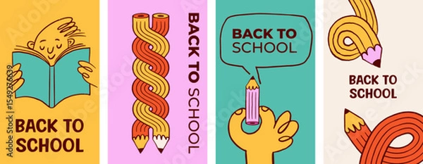 Obraz Back to school vertical designs with colorful pencils illustrations.