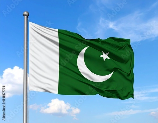 Obraz flag of pakistan Pakistani Flag Waving Proudly Under a Clear Blue Sky