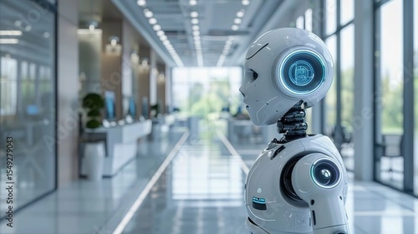 Fototapeta A robot standing in a hallway