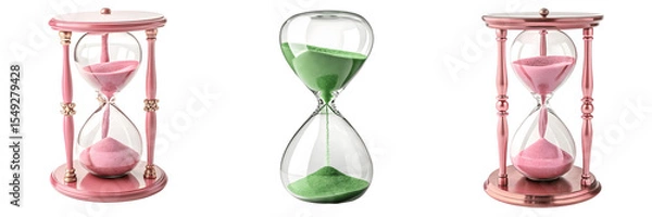 Obraz Set For Three hourglasses with colored sand isolated on transparent background