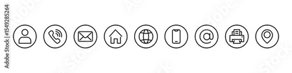 Fototapeta Contact us line icon set. Business card, contact information icons. Vector
