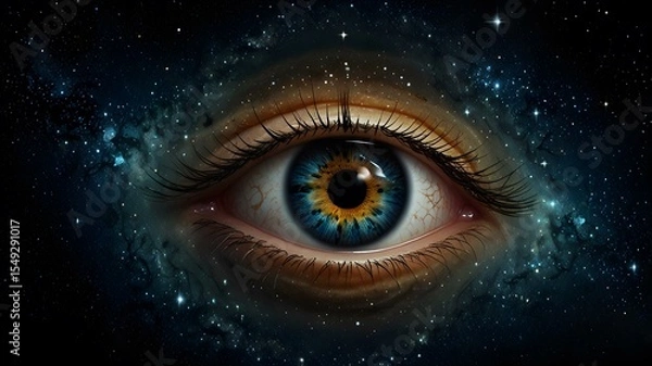Fototapeta there is a close up of a human eye with a galaxy in the background 