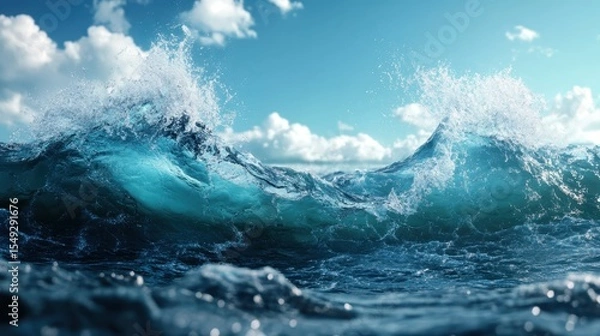 Fototapeta A mesmerizing view of serene waves crashing gently under a bright blue sky, inviting relaxation and tranquility while showcasing the beauty of nature's coastal landscapes.