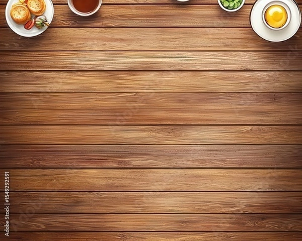 Fototapeta Breakfast Spread on Wooden Table with Pastries and Coffee Cups