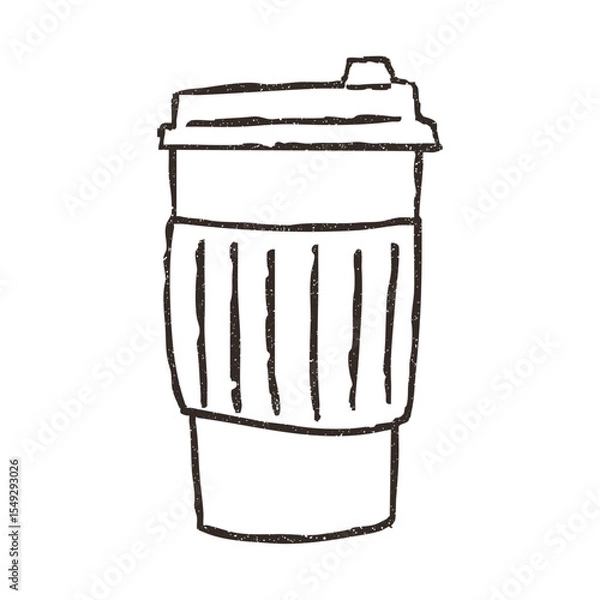 Fototapeta Paper cup for take away coffee or tea, hand drawn doodle, vector illustration isolated on white background. Outline sketch style with grunge vintage texture. To go beverage, cafe concept.