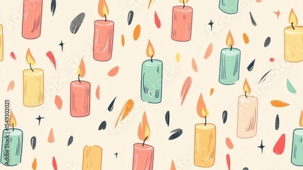 Fototapeta Whimsical Celebration, A Festive Pattern of Colorful Candles and Abstract Shapes