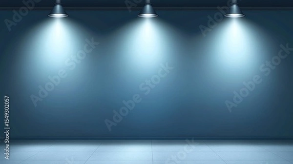 Fototapeta Minimalist studio backdrop with illuminated ceiling lights offering a clean and modern aesthetic for product photography or virtual sets