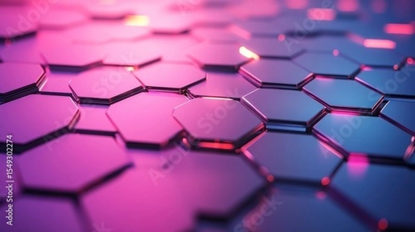 Fototapeta Abstract Honeycomb Pattern with Pink and Blue Lighting Creates a Modern and Futuristic Texture