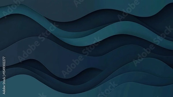 Fototapeta Abstract dark blue wavy paper cut background with shadow layers