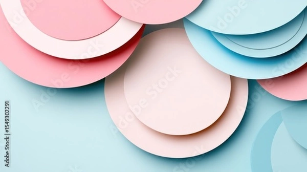 Fototapeta Pastel colored paper circles abstract background with soft light and shadow effects creating a delicate and modern aesthetic