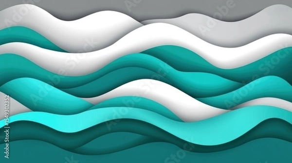 Fototapeta Stylish modern 3D abstract flowing wavy background in shades of blue white and gray color scheme wallpaper design