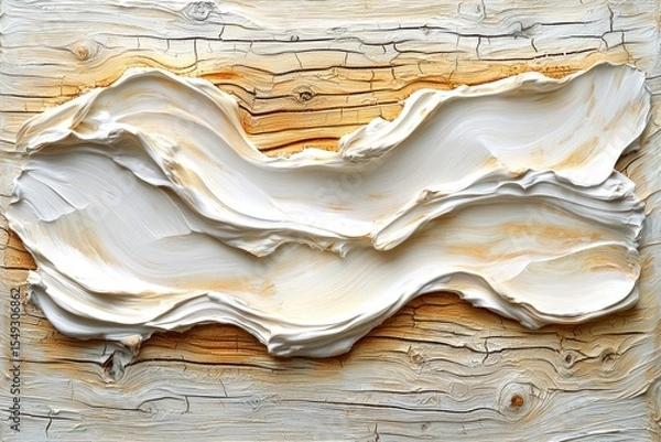 Obraz Creamy white and pale orange abstract swipes on a distressed wood grain background