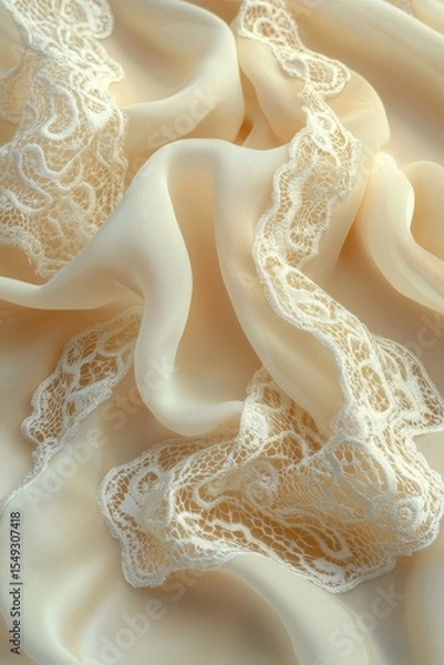 Obraz Creamy silk draped with delicate lace trim