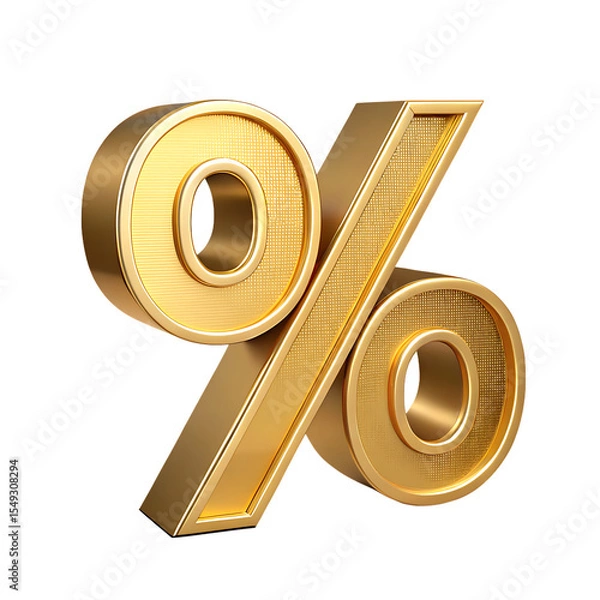 Obraz 3d golden percent sign isolated on transparent background.