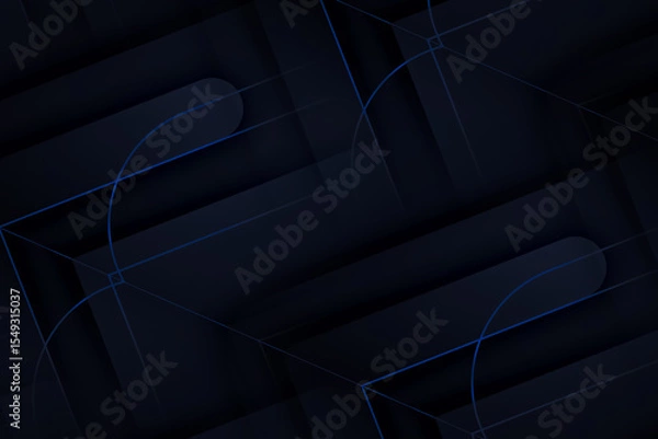 Fototapeta Abstract futuristic dark navy background featuring overlapping geometric shapes and subtle glowing blue neon lines or wireframe elements