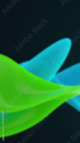 Obraz Abstract depiction of intersecting green and blue curved shapes set against a dark background
