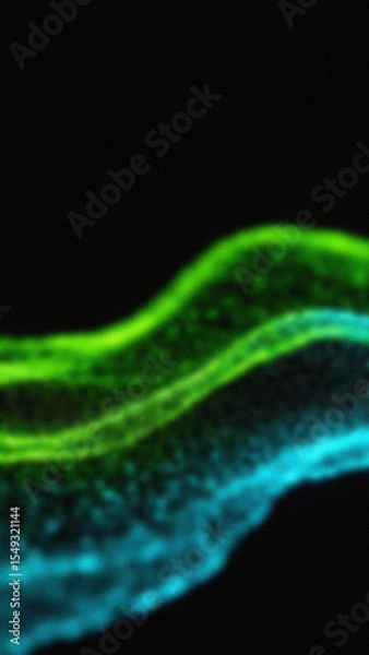 Obraz Abstract image displaying blurred wavy bands of light in green and blue against a solid black background