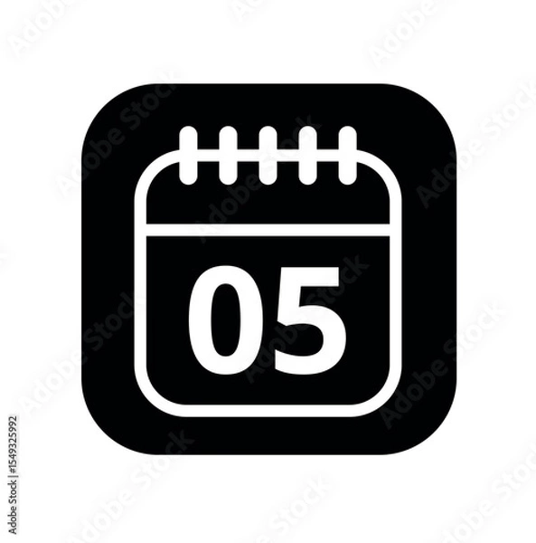 Fototapeta White hollowed out calendar icon isolated on black background for websites and graphic resources. Calendar flat icon with specific day marked, day 05.