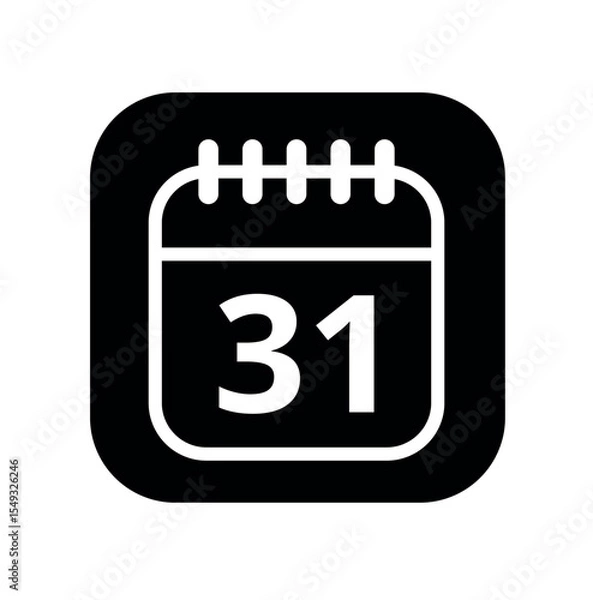 Fototapeta White hollowed out calendar icon isolated on black background for websites and graphic resources. Calendar flat icon with specific day marked, day 31.