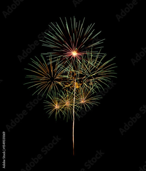 Fototapeta Colorful firework sparkling on black background for celebration and anniversary