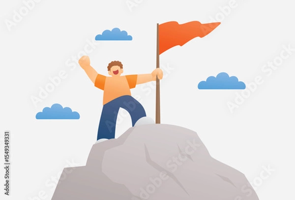 Obraz man holding flag on mountain illustration graphic vector