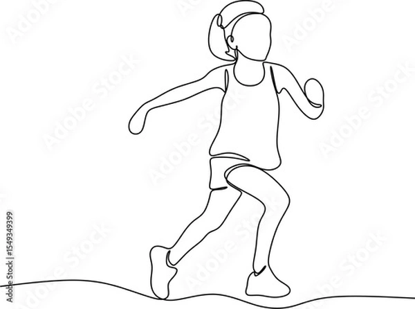 Fototapeta Linear continuous drawing of running girl