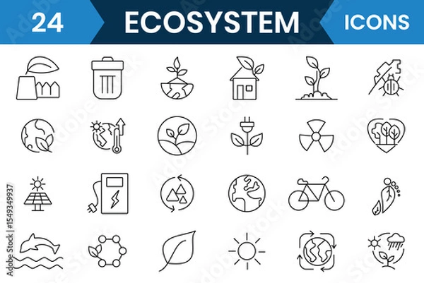 Fototapeta Ecosystem icon vector design. Ecology editable icons set.  Linear icon collection of Ecosystem and Ecology. Vector illustration.