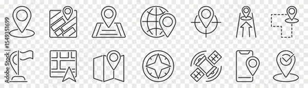 Fototapeta GPS navigation outline vector icon set
