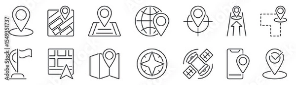 Fototapeta GPS navigation outline vector icon set