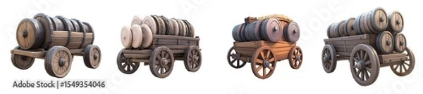 Fototapeta Collection of various 3D illustration of a cannon isolated on transparent background