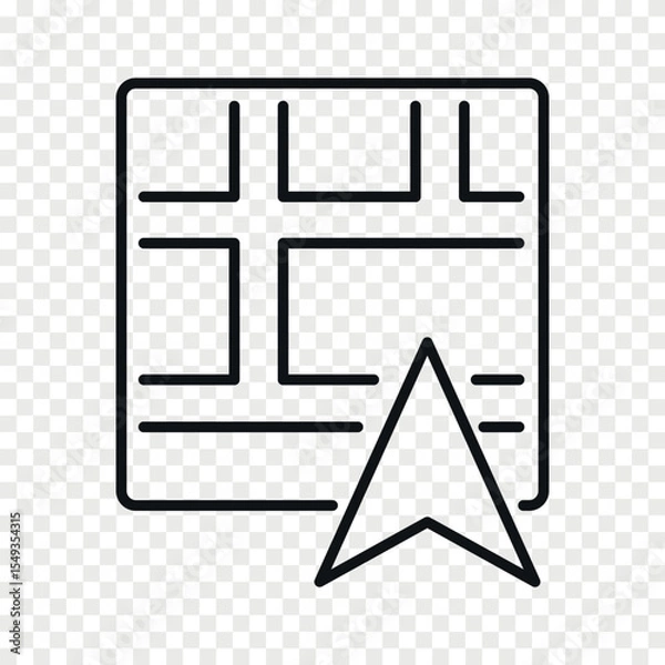 Fototapeta Map with GPS arrow line vector icon