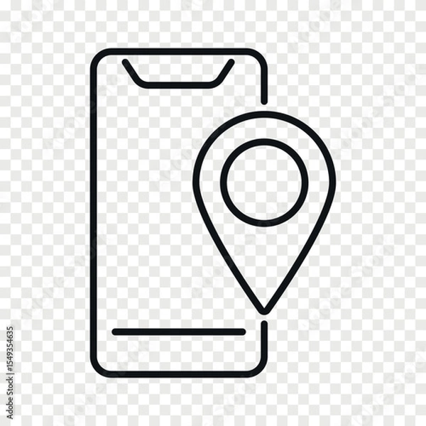 Fototapeta Phone with GPS pin line vector icon