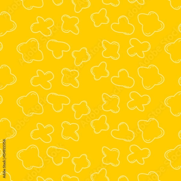 Fototapeta Seamless cartoon popcorn pattern with hand-drawn, irregular shapes in soft yellow tones. Suitable for snack packaging, textile design, or children’s backgrounds.