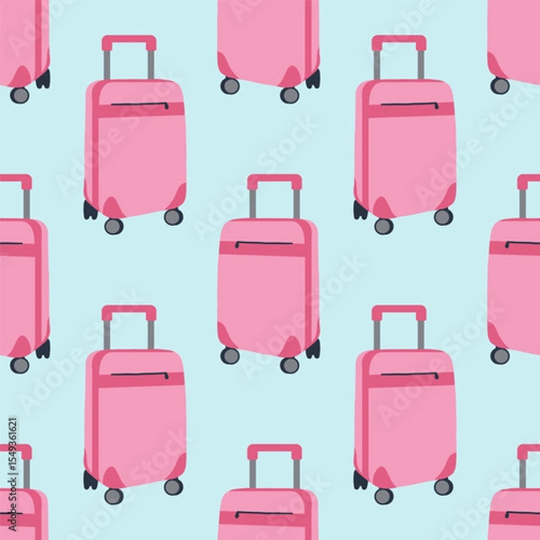 Fototapeta Seamless pattern of suitcases, bags, backpacks for travel in doodle style. Hand drawn luggage icons.