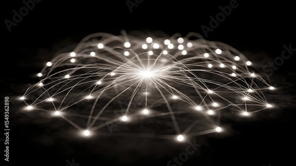 Fototapeta Network of Glowing Nodes with Light Rays