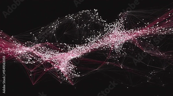 Fototapeta Network of Points and Lines on Black Background